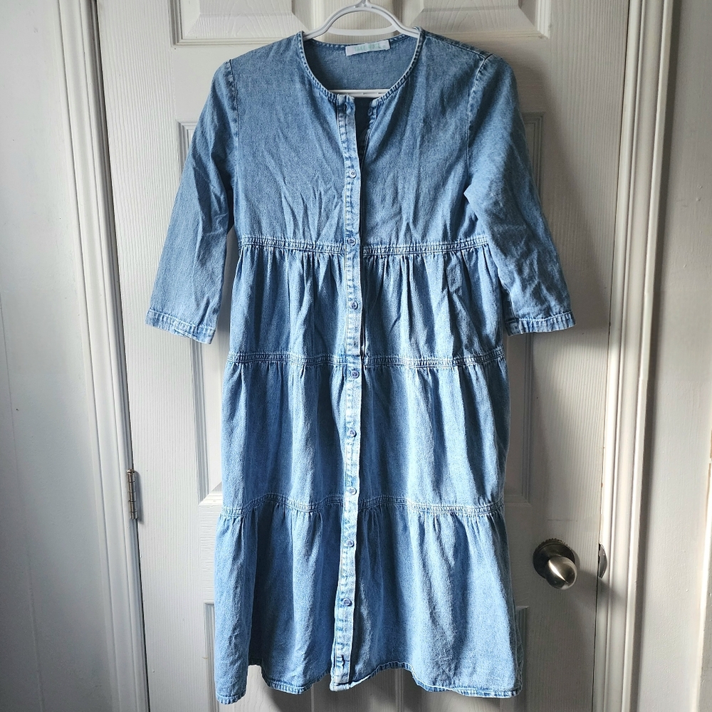 💐2/$25 Take Note Girls Tiered Denim Button-down Dress, size 16
